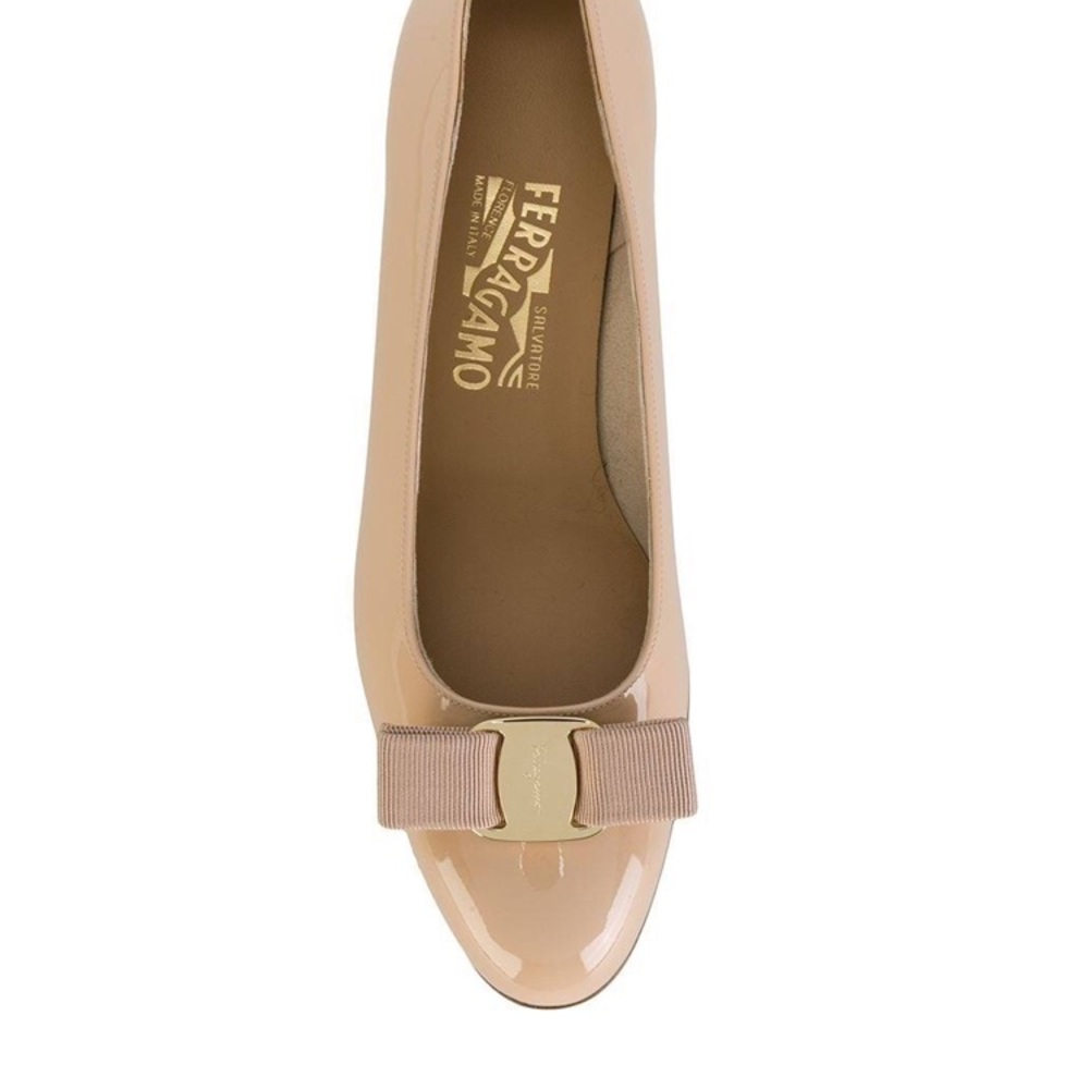 Salvatore Ferragamo Nude Patent Leather Flats
